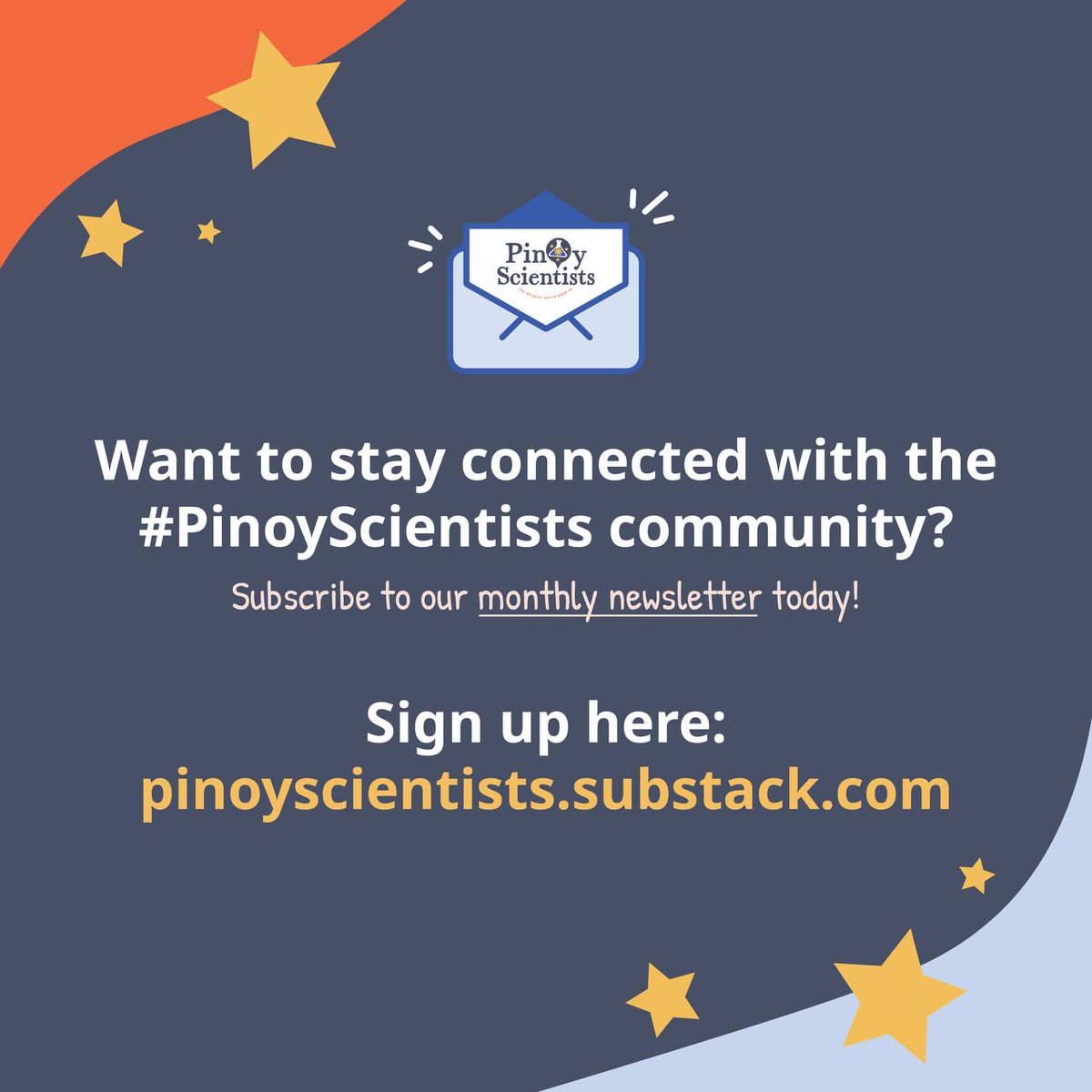 sci_kam's tweet image. Excited to announce that #PinoyScientists 🇵🇭 is launching a newsletter soon! Here&apos;s what you can expect:   

👀 Updates from the Pinoy Scientists community
📚 Research roundups
💼 Career and scholarship opportunities 

Sign up at bit.ly/psnewsletter20…! 
---
#scicommph