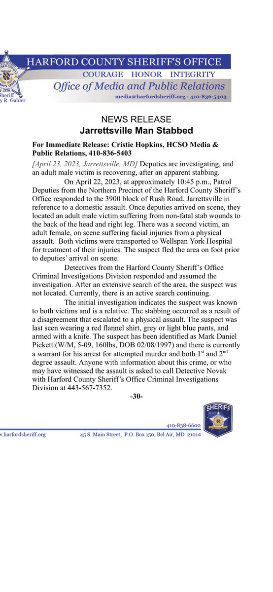 Harford Sheriff on Twitter "Update for the Jarrettsville incident."