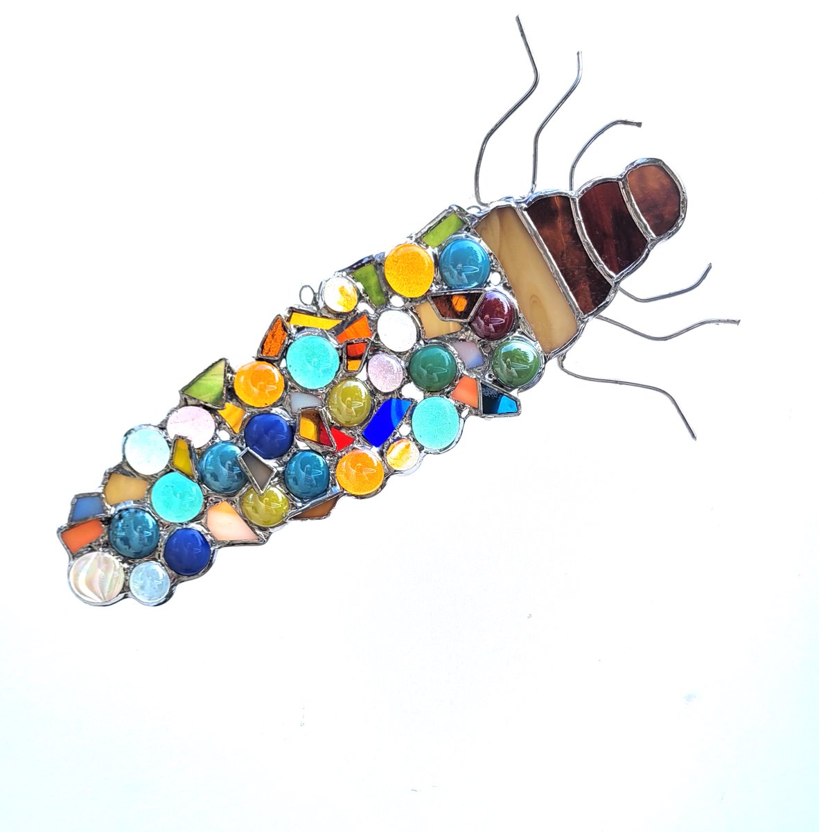 RosieKHart's tweet image. Stained glass caddisfly (by me). #InverteFest etsy.me/3Htmntb
