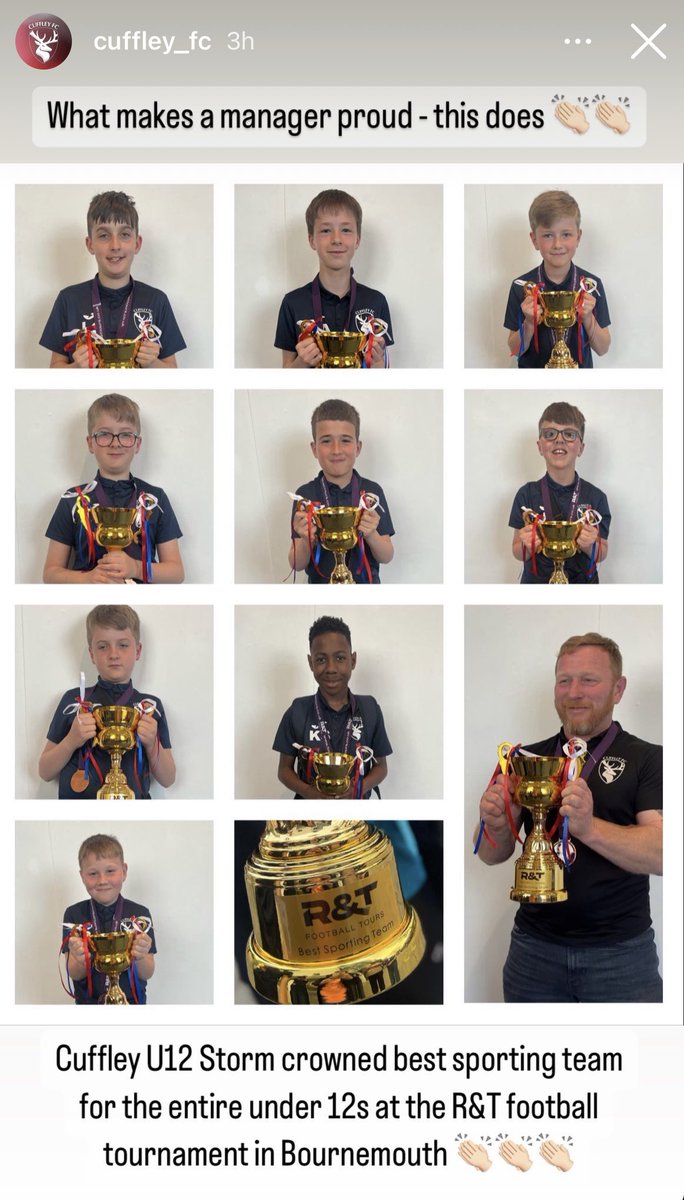 angeh73's tweet photo. We have all had the best weekend. And to top it off we won a trophy for best  sporting team for the under 12’s on the pitch. You done us all so proud … amazing 👏🏼👏🏼👏🏼👏🏼 https://t.co/gToi1S17MW