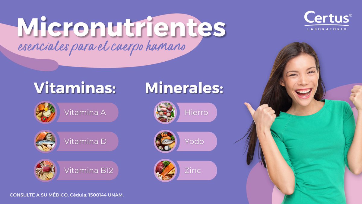 CertusLab's tweet photo. 🍎 Los micronutrientes, son pequeñas cantidades de vitaminas y minerales requeridos por el cuerpo para la mayoría de las funciones celulares.🥦

🔎 FUENTE: Organización Panamericana de la Salud
🔗 LINK: https://t.co/KwoMVHAbSZ
.
𝗖𝗲𝗿𝘁𝘂𝘀 𝗟𝗮𝗯𝗼𝗿𝗮𝘁𝗼𝗿𝗶𝗼🔬 https://t.co/gyNST4MXCC