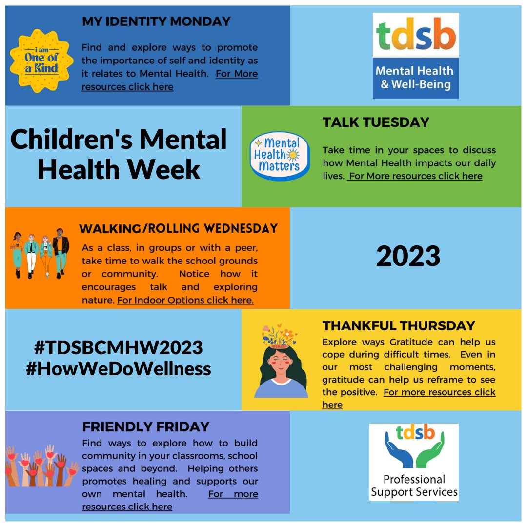TDSB Well-Being (@tdsb_mhwb) on Twitter photo ⭐️ Children’s Mental Health Week 2023 starts tomorrow. 😊Please consider sharing your well-being initiatives with us. We have so much to learn from each other. #TDSBCMHW2023 #HowWeDoWellness <a href="/TDSB_MHWB/">TDSB Well-Being</a> ⭐️ Children’s Mental Health Week 2023 starts tomorrow. 😊Please consider sharing your well-being initiatives with us. We have so much to learn from each other. #TDSBCMHW2023 #HowWeDoWellness <a href="/TDSB_MHWB/">TDSB Well-Being</a>