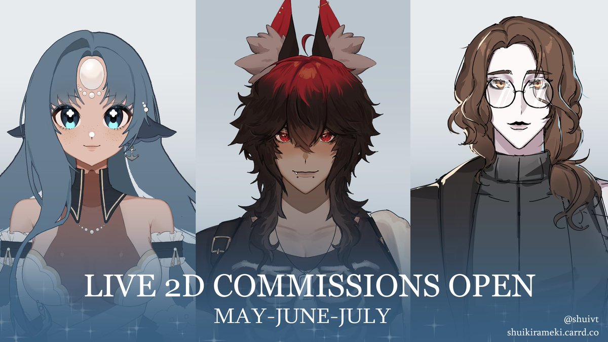 shuivt's tweet photo. ❗️❗️❗️ Live2D C0mmissi0ns are OPEN❗️❗️❗️

I'm accepting 3 fullbody Live2D pieces for May, June, and July. 
*Art and rigging available

RTs appreciated! DM for inquiry
#Live2dCommissions #VtubersUprising #Vtuber 

⬇⬇⬇ TOS AND PRICING⬇⬇⬇ https://t.co/vhsf6pVOTs