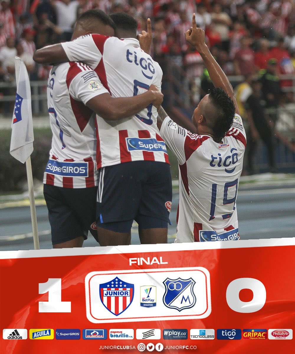 JuniorClubSA's tweet photo. 90’⌚▶️ |1-0| ¡FINAAAAAAAAAL!
G A N A M O S 
-Sandoval ⚽️ (21’)

@JuniorClubSA 🆚 Millonarios 

#LigaBetPlayDimayor🏆
#VamosJunior🔴⚪🔵 https://t.co/gXYxhzzfRH