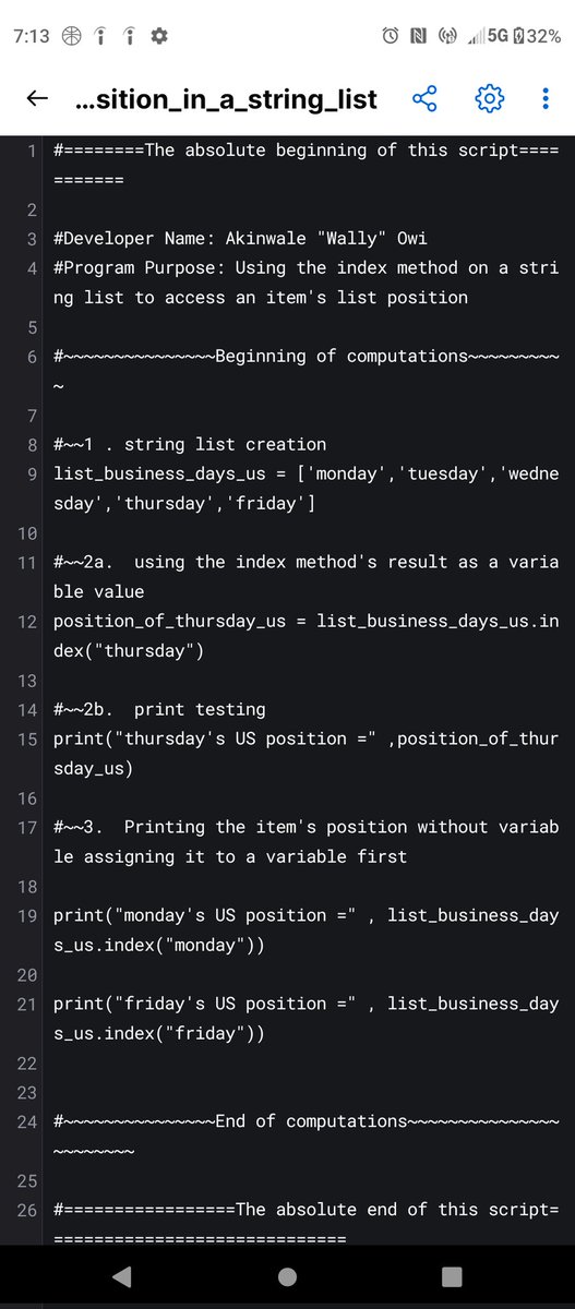 WallyOwi30's tweet image. Using the index method on a string list to access an item's list position
#pythoncoders #pythontutors