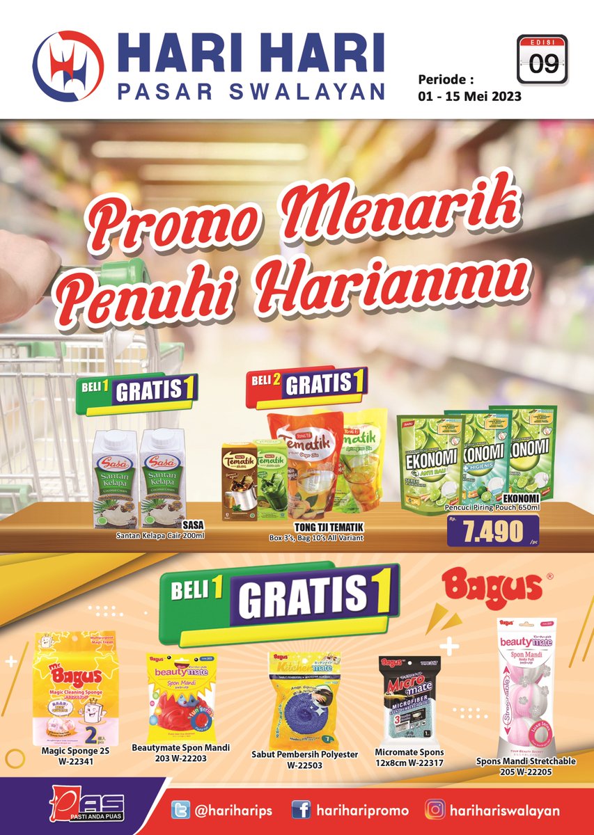 hariharips's tweet photo. Promo PAS 09 Halaman 1 – 4 Periode 1 – 15 Mei 2023, berlaku di seluruh cabang HARI HARI Pasar Swalayan, kunjungi cabang terdekat kami &amp; selamat berbelanja. https://t.co/mOG4jFttdg