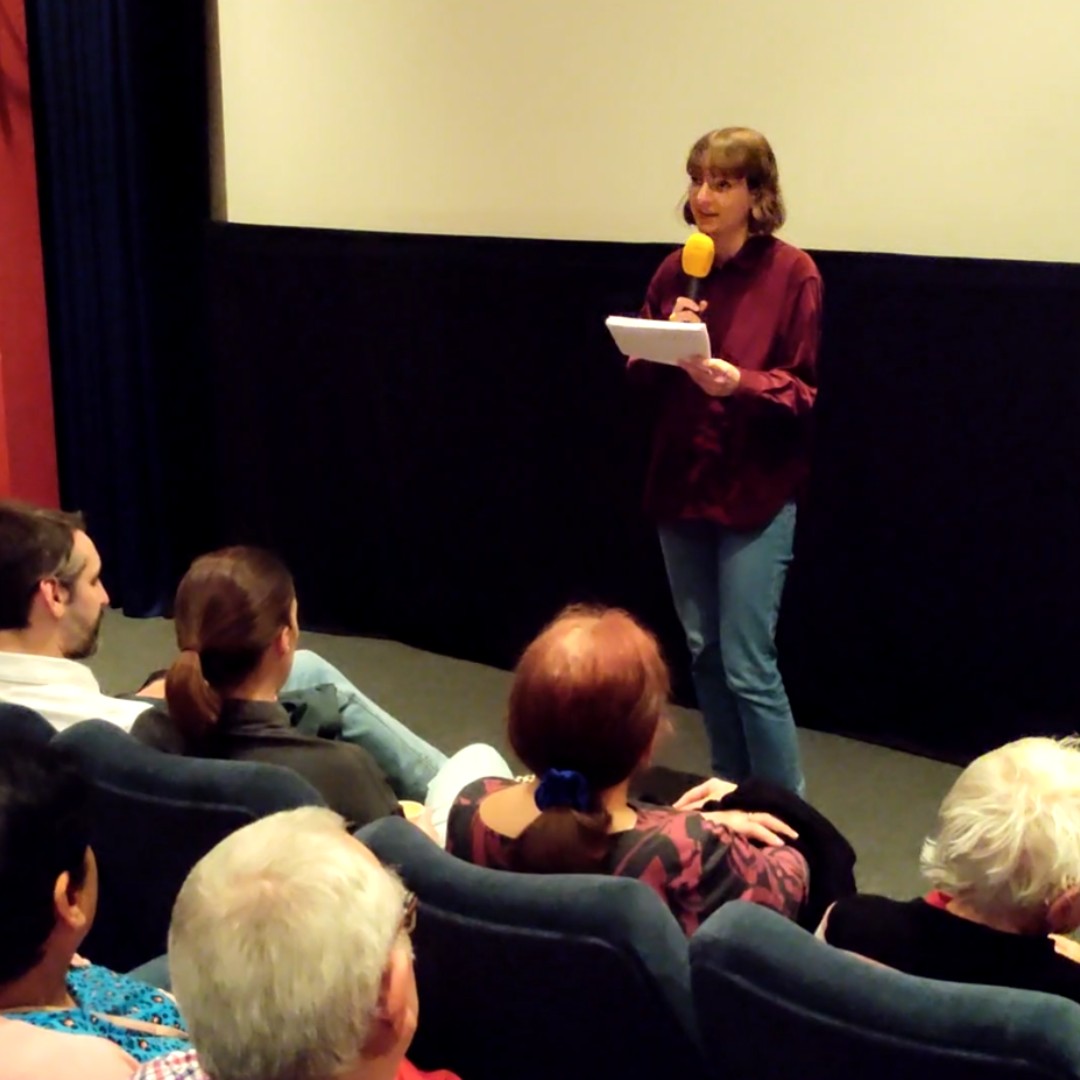 CroydonAirport's tweet photo. The showing of The Flying Fool at the David Lean Cinema Saturday afternoon was a sell-out. Here is Mara Arts giving her intro. If you missed this showing, a further showing is on sale for 20th May. Tickets at https://t.co/GTqFstRkiG https://t.co/bFsEFSwC6f