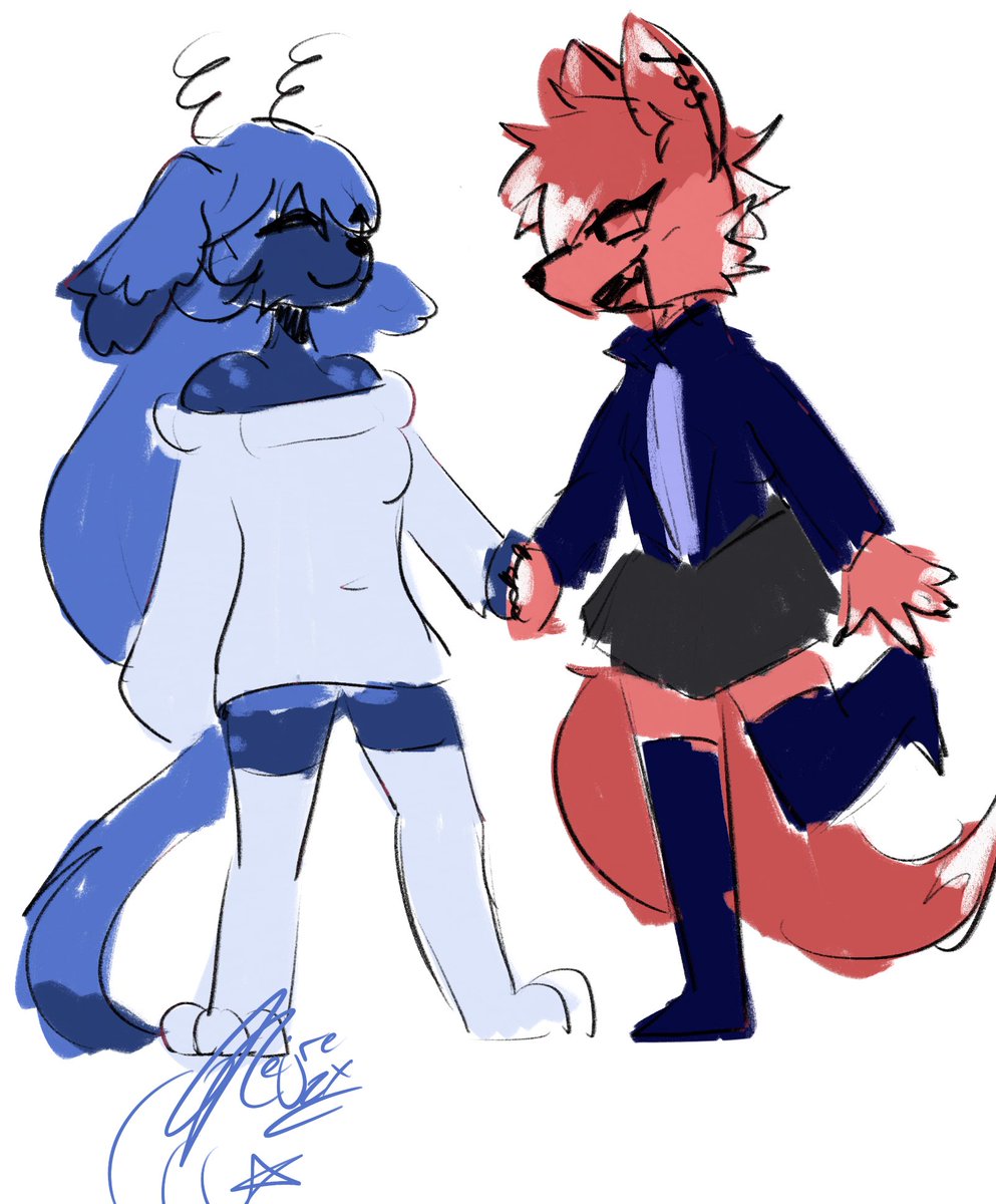 me and my gf’s fursona !!  art by me ,  plz don’t steal :((