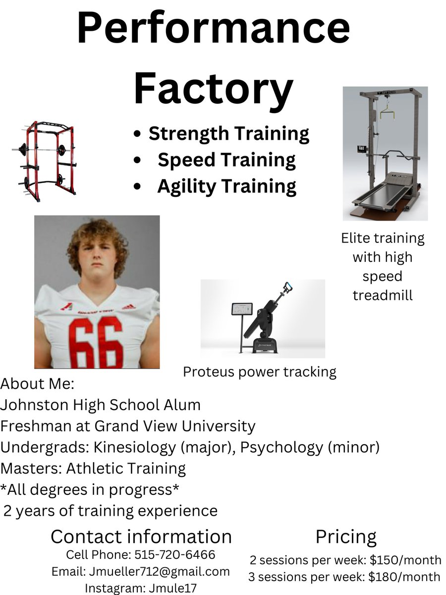 Excited to announce that this summer I will be working at Performance Factory. No matter if it's sports-related or overall health, I would love to help! With state-of-the-art technology and traditional workout methods, we at Performance Factory will help you reach your goal!