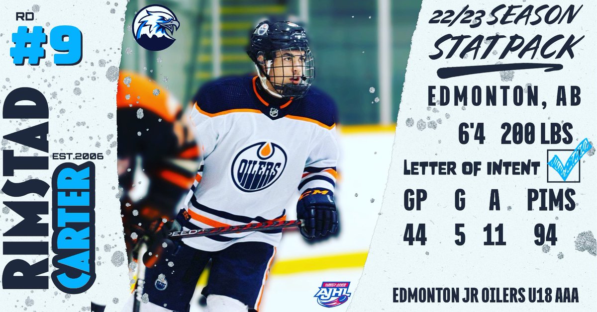 Signing Alert 🖊️

The Canmore Eagles are excited to announce that we’ve signed Carter Rimstad of the Edmonton Jr Oilers for the 23/24 season. 

Welcome to the Bow Valley
#abovetheclouds

⛰️🦅