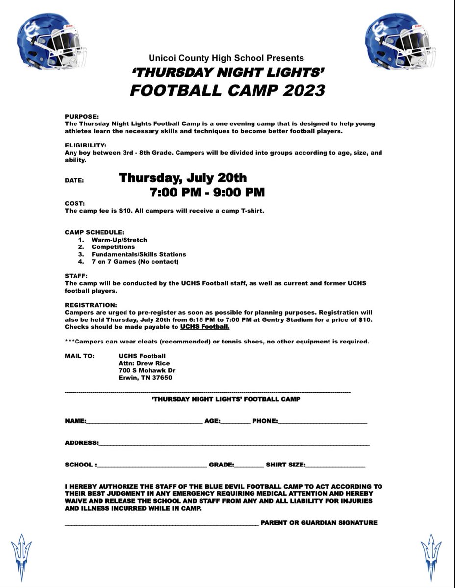 Our Thursday Night Lights Camp will be July 20th at 7:00 PM - See you then! #Future #ForksUp