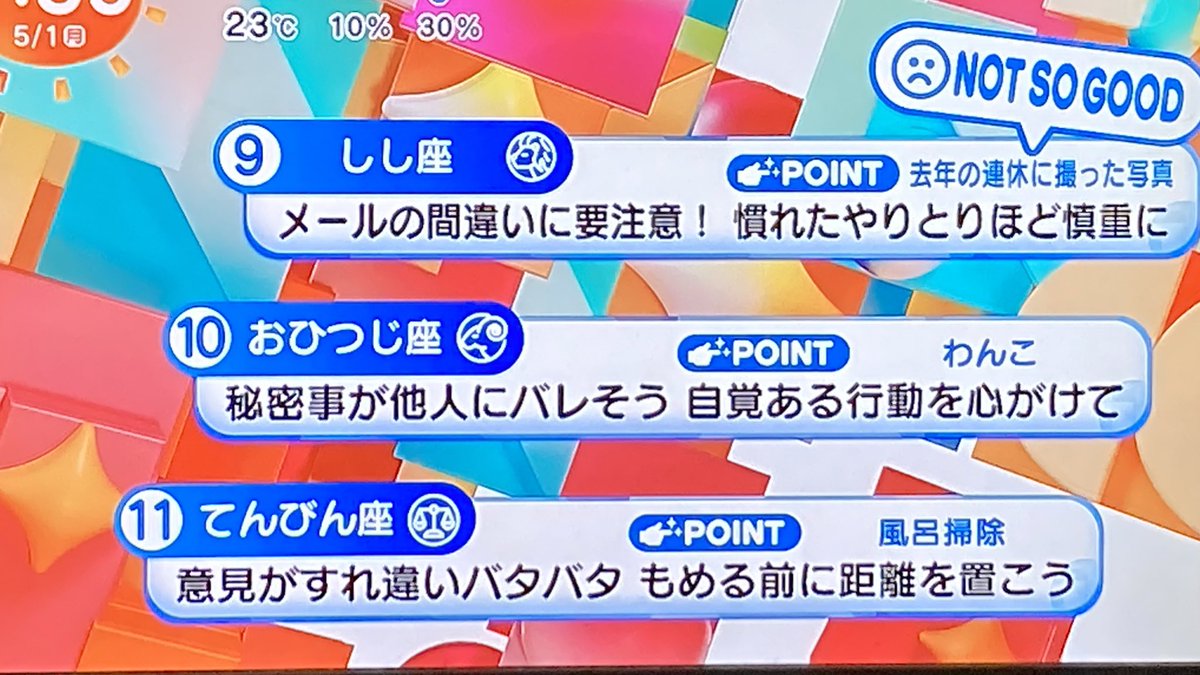 M__salty's tweet photo. めざまし占い 5/1
12位さん救済のラッキーメニューは納豆パスタ https://t.co/buw6Y3ejbN