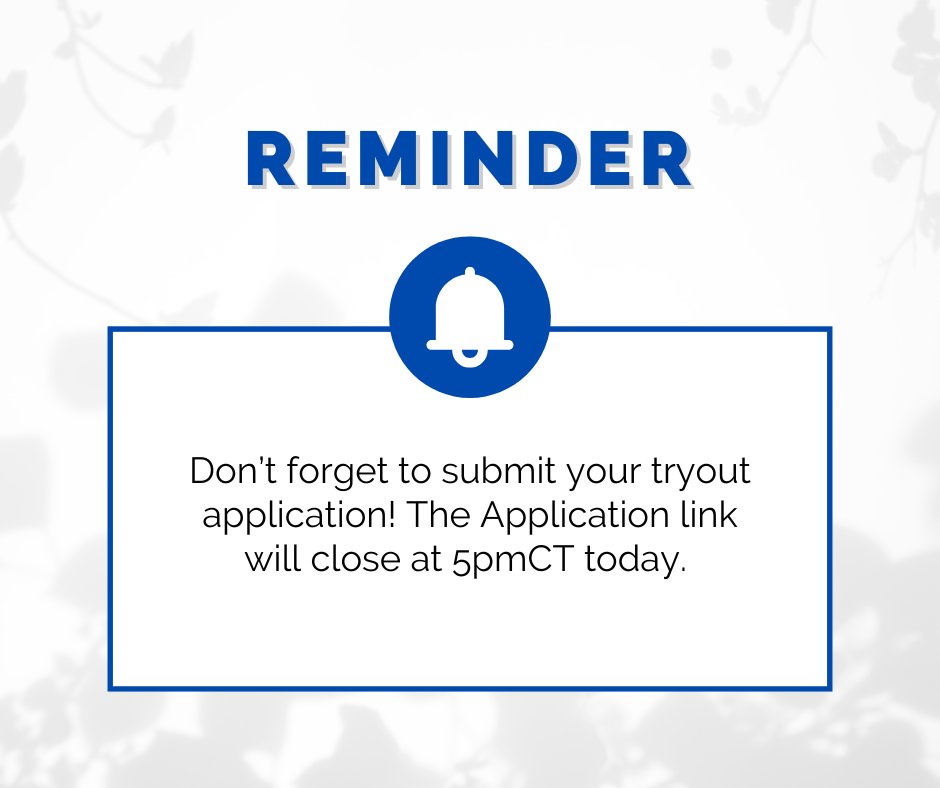 All spring 2023 tryout applications are due by 5pmCT today. Don’t forget to submit your application before the deadline! #DUCheer  #DUathletics #DillardUniversityCheer #HBCUcheer #GeauxBleu #MyDU