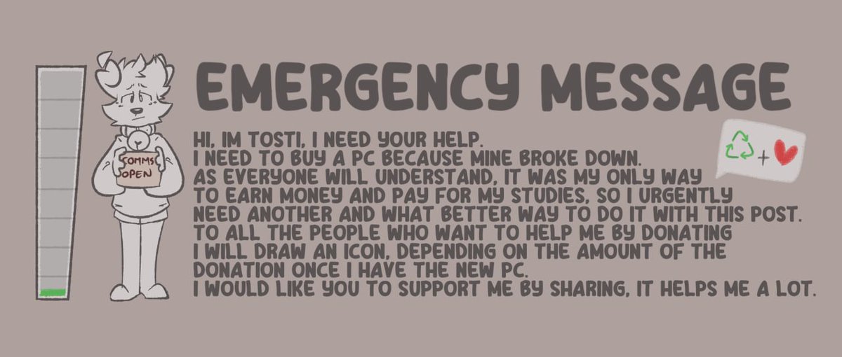 TostaDoodles's tweet photo. ⚠️I NEED YOUR HELP⚠️
My laptop broke down and I need a new one to study. It was my only source of income, so I urgently need another. You help me by donating to my Ko-Fi or PayPal. I'll make icons for donors based on the amount donated! or by sharing this message.
Links bellow* https://t.co/KomgqpO7TZ