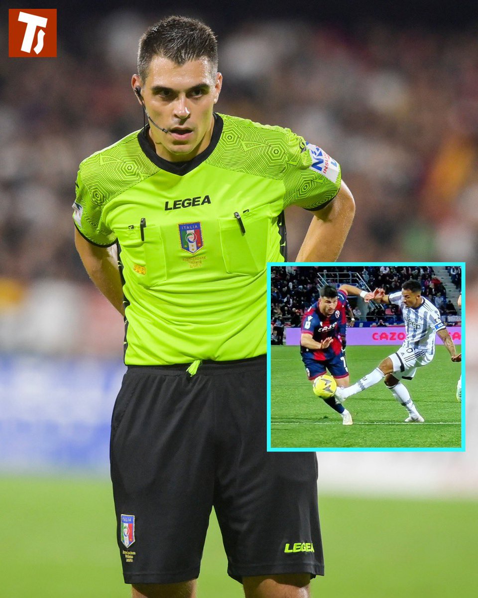 tuttosport's tweet photo. Se #Danilo tocca #Orsolini l'arbitro Sozza non lo può sapere, perché dal vivo non lo vede e il Var a bordo campo non funziona. Nel dubbio, è rigore contro la Juve (lo decide Mazzoleni a Lissone)

#BolognaJuventus https://t.co/jnnIqRQqUA