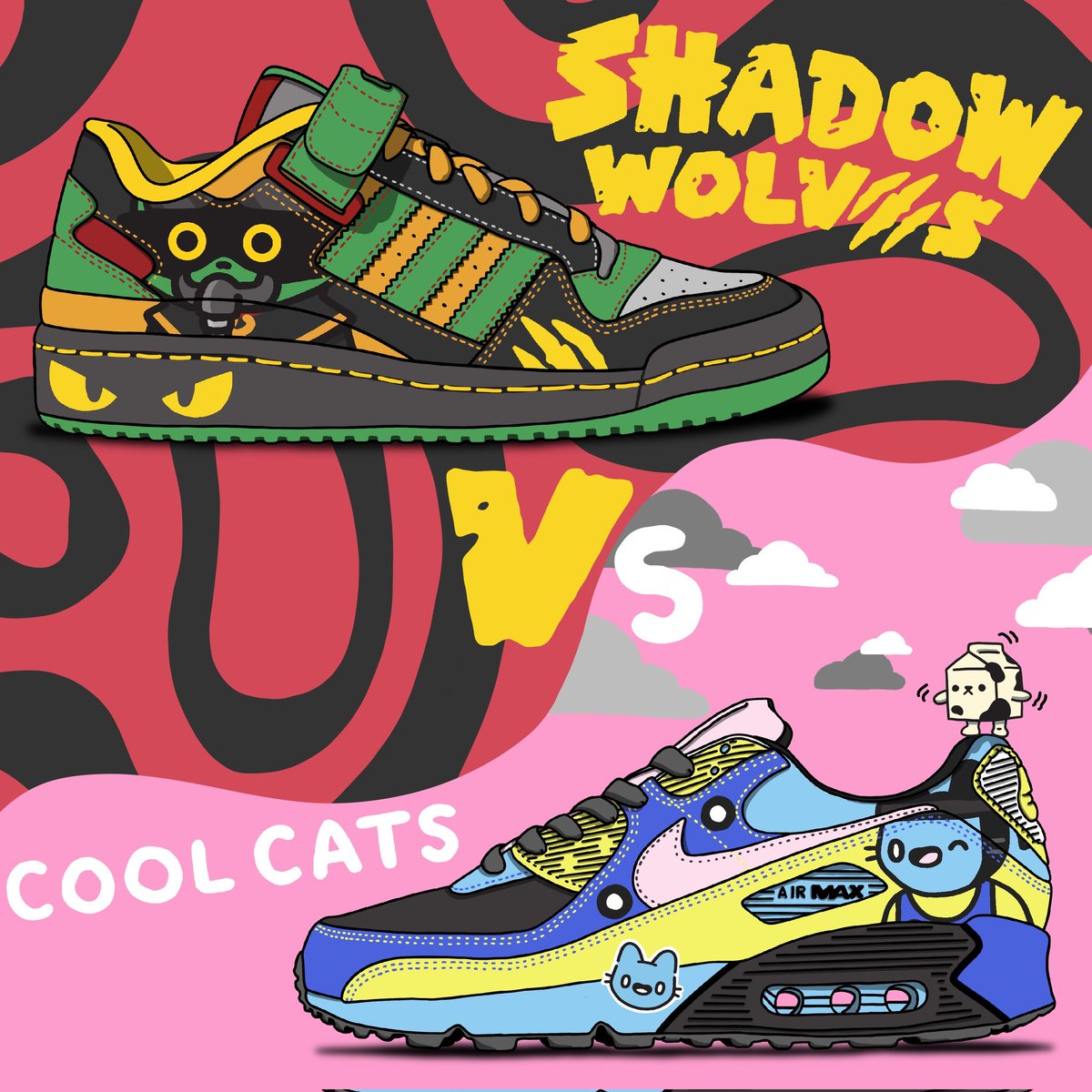 This is my entry to #clontest2023 
Something a bit different...

The battle of the Sneaker brands.

Shadow Wolves (<a href="/adidas/">adidas</a>)
Vs 
Coolcats (<a href="/Nike/">Nike</a>)

Ps thank you <a href="/bitterveil/">BitterVeil</a>
For allowing me to use your CC 💙