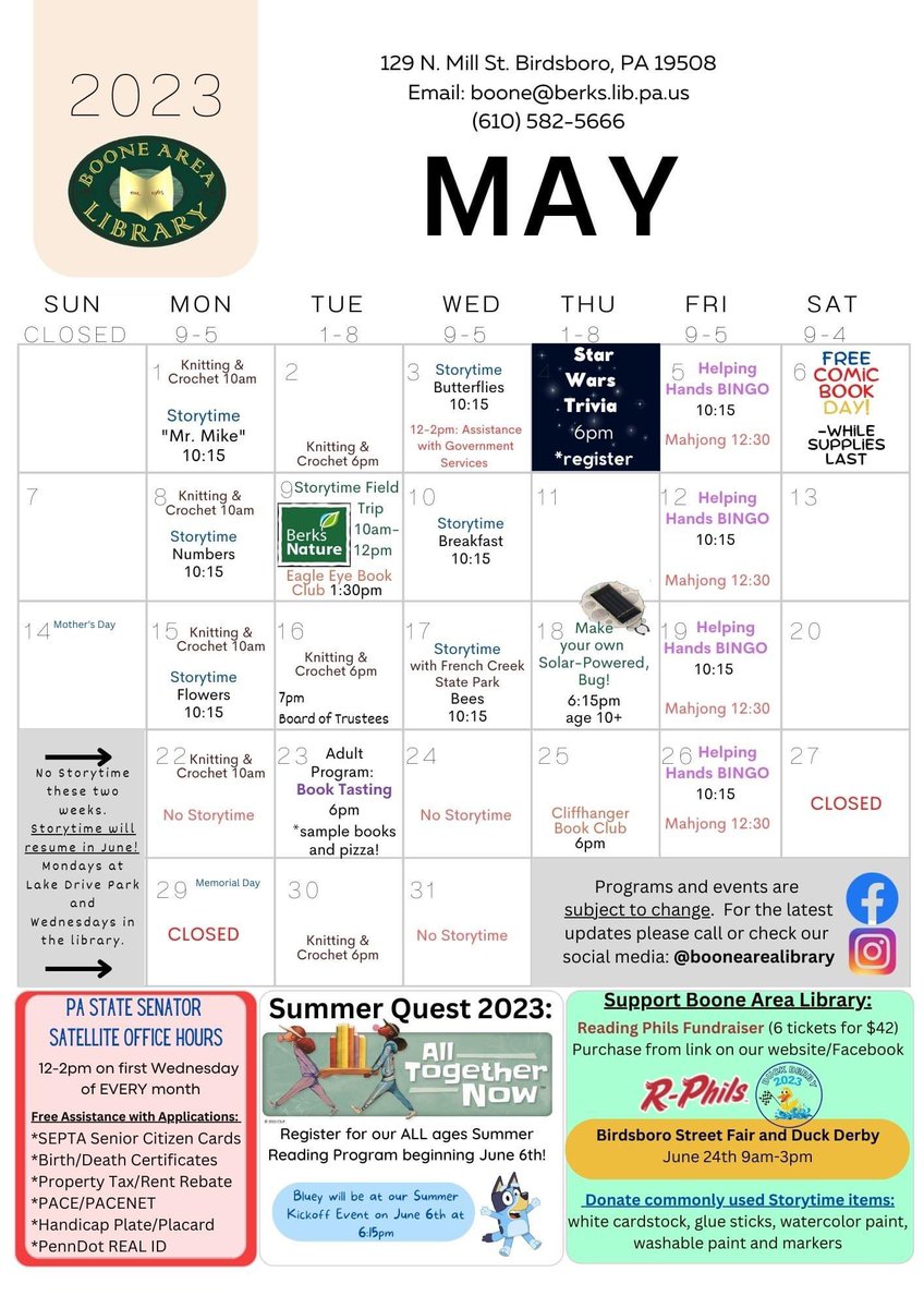 BooneAreaLib's tweet image. Getting ready for a very busy month of May!