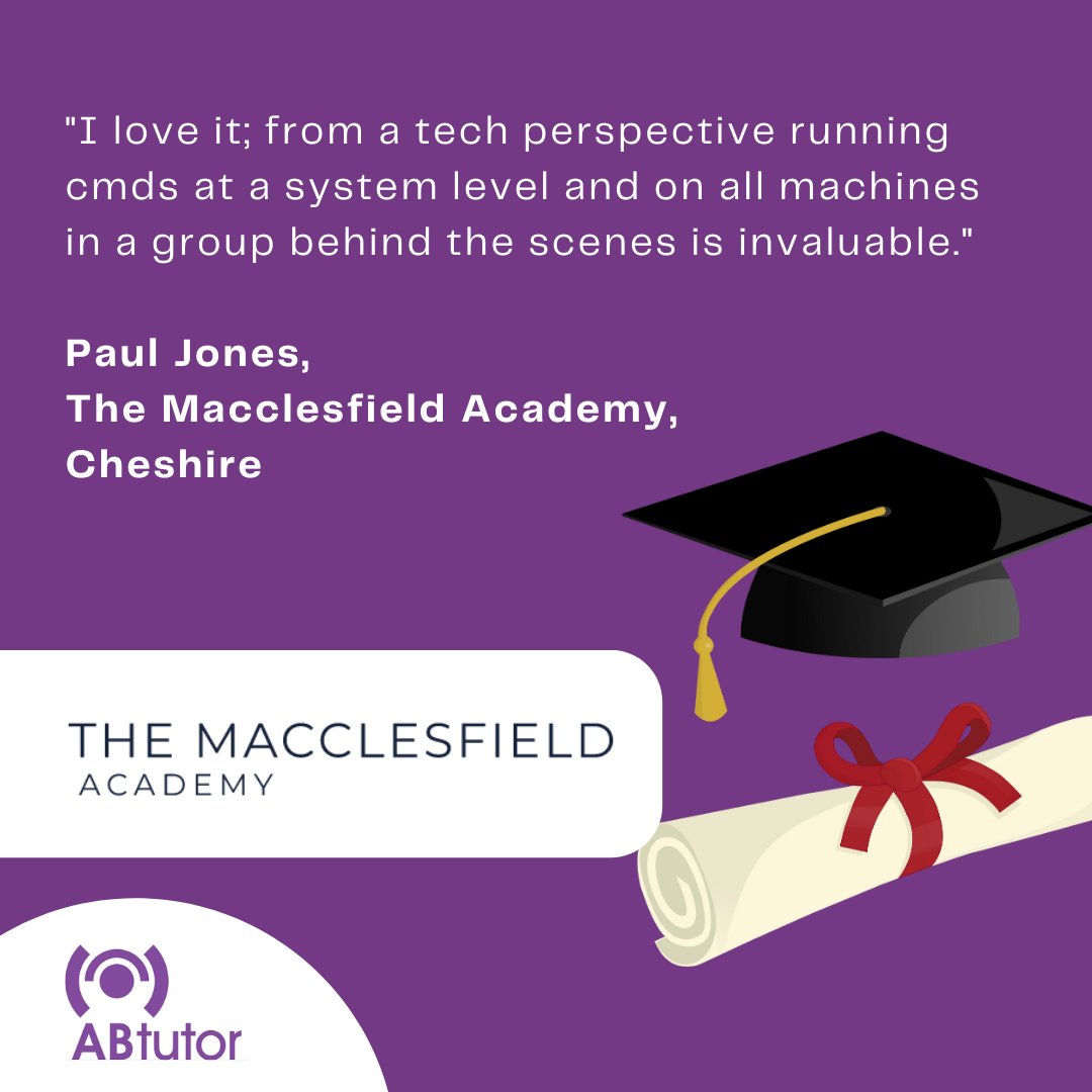 AB_Tutor's tweet image. Another fantastic testimonial! Thank you for using our classroom management software 💙
 
 &quot;I love it; from a tech perspective running cmds at a system level and on all machines in a group behind the scenes is invaluable.&quot;

#class #classroomsetup #classroomlearning #learning