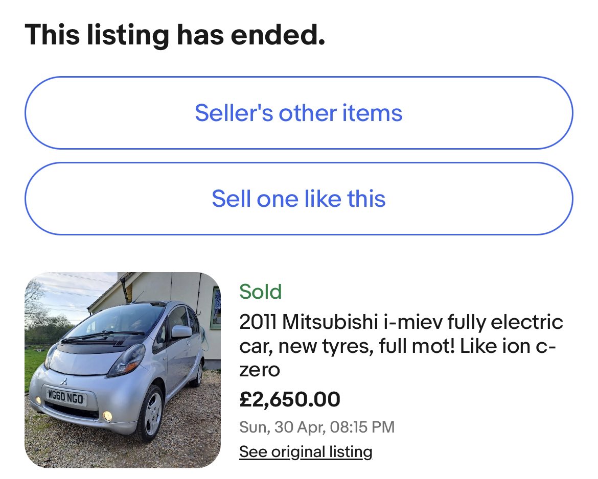 Derekosb's tweet photo. @dpknight @au_tom_otive And it sold for £2,650. That’s a serious bargain for somebody! Even as a home storage battery!! https://t.co/505hX7zE3B
