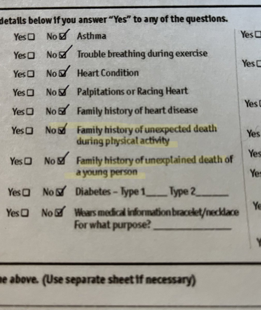 CanadaMom73's tweet photo. My kids have played hockey for 15 years &amp; each year we fill out a medical form. This is the first time I’ve ever seen these 2 questions asked. Sounds like vaccine injury type of conditions being blamed on family history. Covering their butts since they forced the C vax on kids? https://t.co/XaYtwZ8hbj