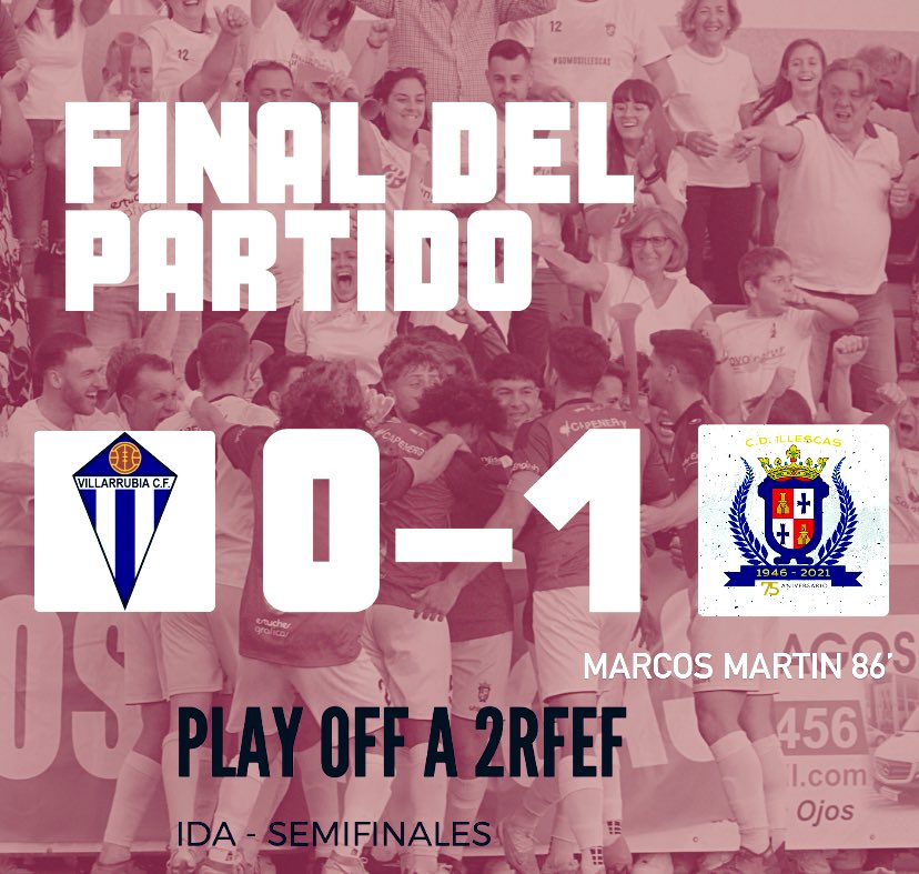 🏆 PLAY OFF ASCENSO A 2 RFEF 

🏟️ Nuevo Campo - Villarrubia

🏁 Finalizado 🔚 Ida - Semifinales 

@formacvillarrub 0-1 <a href="/CD_Illescas/">CD Illescas</a> 

⚽️ <a href="/maarcosmartin14/">Marcos</a> 86’

#PlayOffA2RFEF #TerceraRFEF #SegundaRFEF #VillarrubiaIllescas