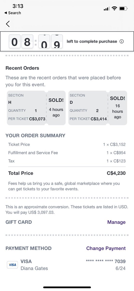 DianaGates's tweet photo. @StubHub $900+ in fees is repulsive. @taylornation13 @taylorswift13 https://t.co/nNFul96AyY