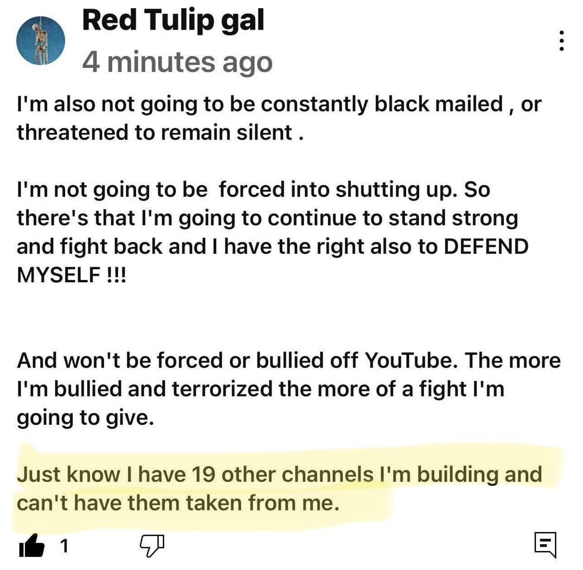 noodle_mash's tweet photo. More examples of the daily abuse I’m getting from this person @TeamYouTube Why is she allowed to break community guidelines? Because she deletes right away?? She states she will continue making channels to keep harassing me. https://t.co/cNlabYbJoG https://t.co/qM6MH2trFI