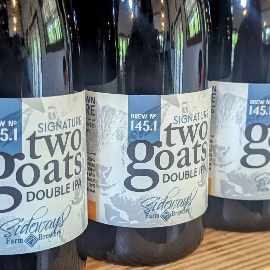 SidewaysFarm's tweet photo. Great drinks and delicious eats!
🍻🍻🍻
Shelves are stocked with our Brew Number 145.1 - Two Goats IPA, grab your bottle to share with a friend today!  We have Base Camp Grub here serving up their delicious smash burgers and an amazing sausage special. … https://t.co/vWgtvqe1zP https://t.co/O5BVoy4hr1