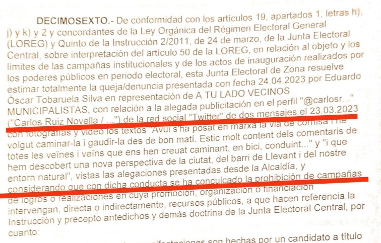 VMunicipalistas's tweet photo. La Junta Electoral nos da la razón @carlosruiztwitt esperamos borre los tweets y no reiteré en hacer campaña cuando no puede #Viladecans la leyes son para todos por igual. https://t.co/cll3rtDWpK