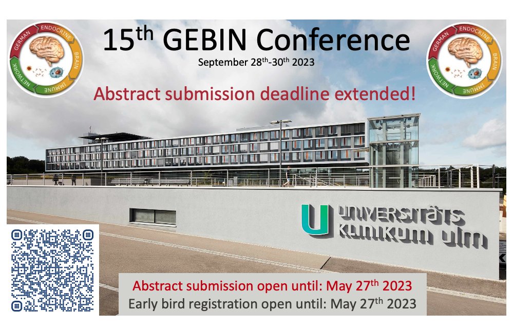 The deadline for abstract submission of the upcoming GEBIN Conference 2023 has been extended until the 27th of May! Details and information can be found at uniklinik-ulm.de/psychosomatisc… or the QR-code below! #GEBIN #GEBINMeeting2023