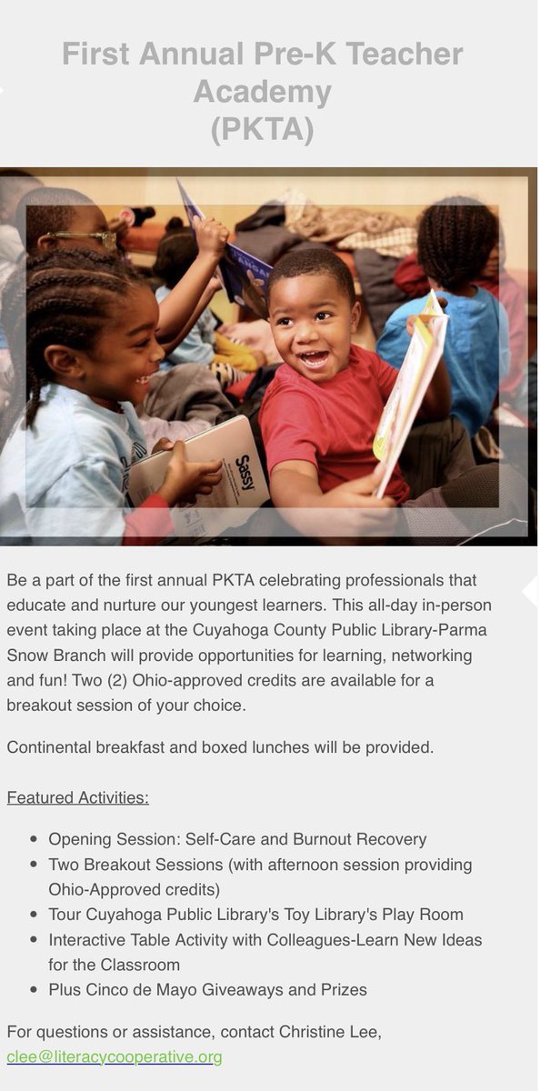 PreK_Professor's tweet image. Join me on May 5th for the 1st Annual PreK Teacher Academy! #teacherpd #teacheracademy #reggioinspired #classroomenvironments 

8:45-2:45
secure.lglforms.com/form_engine/s/…