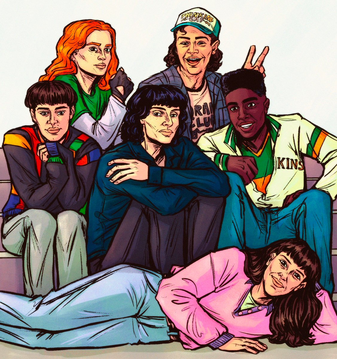 therealryouko's tweet photo. The Party but doing the Breakfast Club pose #strangerthingsfanart https://t.co/9G9xBLNKOJ