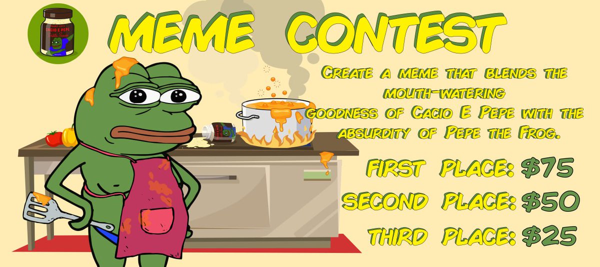 TheCacioEPepe's tweet photo. 📢Attention all meme-makers! 📢
Get ready for the Cacio E Pepe meme contest! Let your creativity and humor shine and create a spicy meme that could be the next big thing on the internet! (1/2)⬇️ https://t.co/zWS7J4S0QO