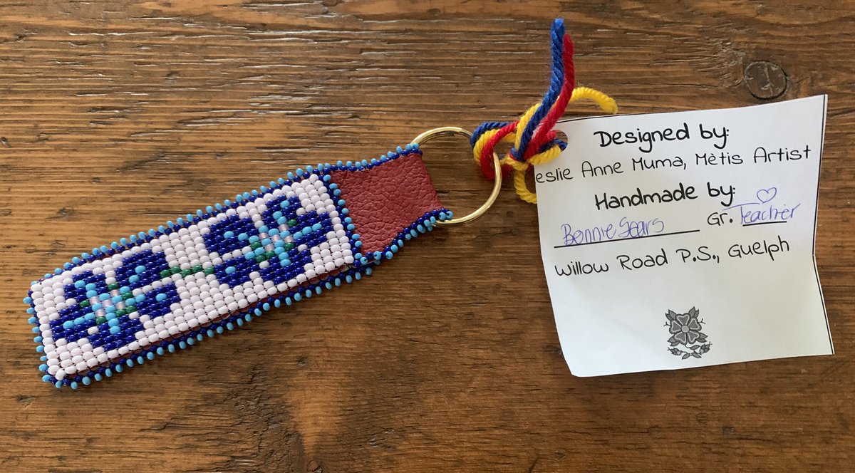 MikeFitz157's tweet image. One of the most meaningful gifts to receive is when a person gives the gift of their time &amp;amp; talents. Thank you @BonnieSears20 &amp;amp; the students from @WillowRoadPS for making beautiful beaded keychains for all the presenters at #IKMath2023  designed by @LeslieMuma3 Mètis artist