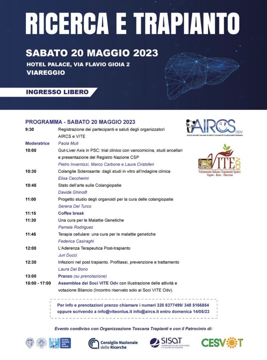 Il 20 Maggio tutti a Viareggio! La ricerca ha bisogno di tutti.