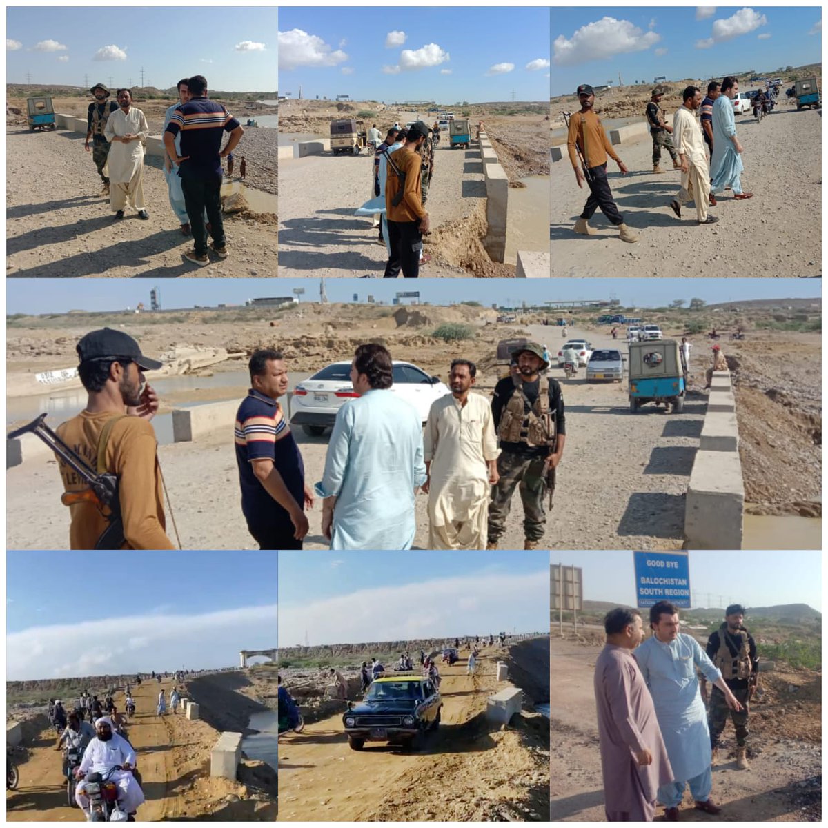 AcHub22's tweet photo. A part of the alternative route of the Hub river was washed away due to heavy rainfall of yesterday. Assistant Commissioner Hub Syed Samiullah is inspecting the ongoing work for the restoration of the alternative route. 1/2 https://t.co/0sDmBYYrBH