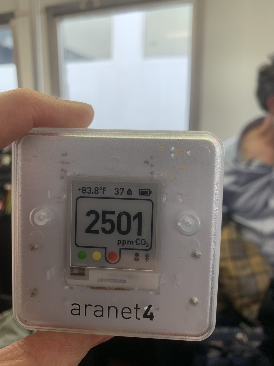 The Dulles Airport shuttle back to the terminal has virtually no ventilation. After just a short time the CO2 is climbing rapidly.