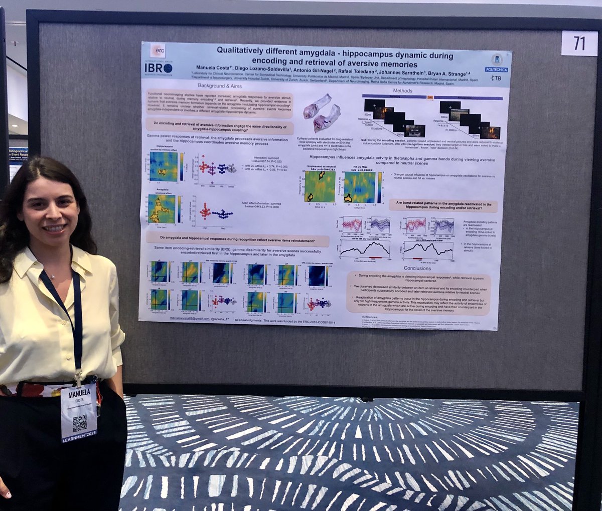 mcosta_17's tweet image. If you are interested in amygdala-hippocampus reactivated/transformed patterns between encoding and retrieval of aversive scenes stop by my poster today #71. @The_Strange_Lab, @IBROorg
Enjoy this final day at this incredible conference #learnmem2023!