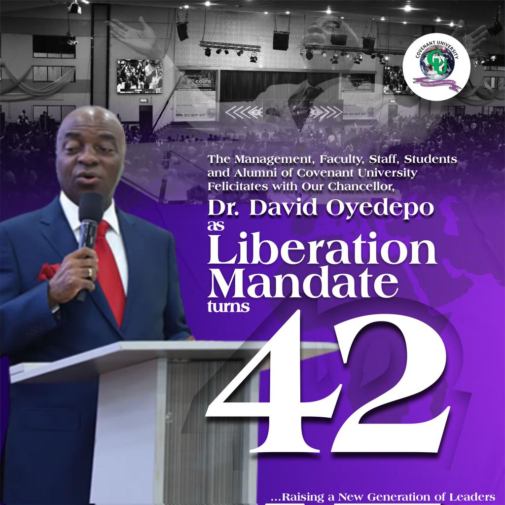 We are an offshoot of the #LiberationMandate, and we felicitate with our Chancellor, Dr David Oyedepo and the entire Proprietor-base of our institution as the Liberation Mandate clocks #42. We in the Education Commission are part of the manifestation &amp; testimonies of this Mandate