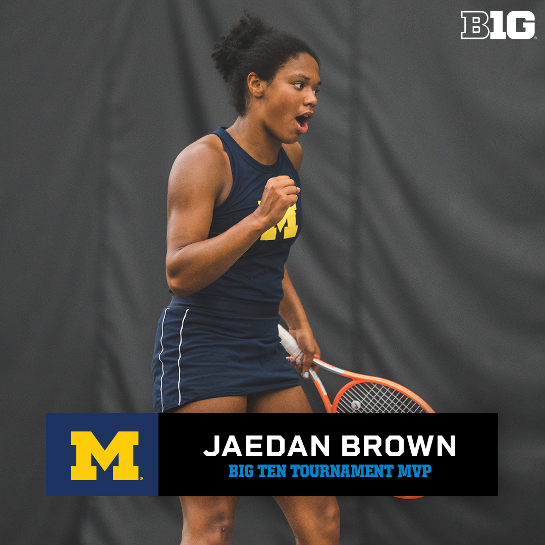 bigten's tweet photo. A 𝘽𝙄𝙂 congrats to @umichwten's Jaedan Brown - the 2023 #B1GWTEN Tournament MVP! 🤩 https://t.co/wMngXmpMo8