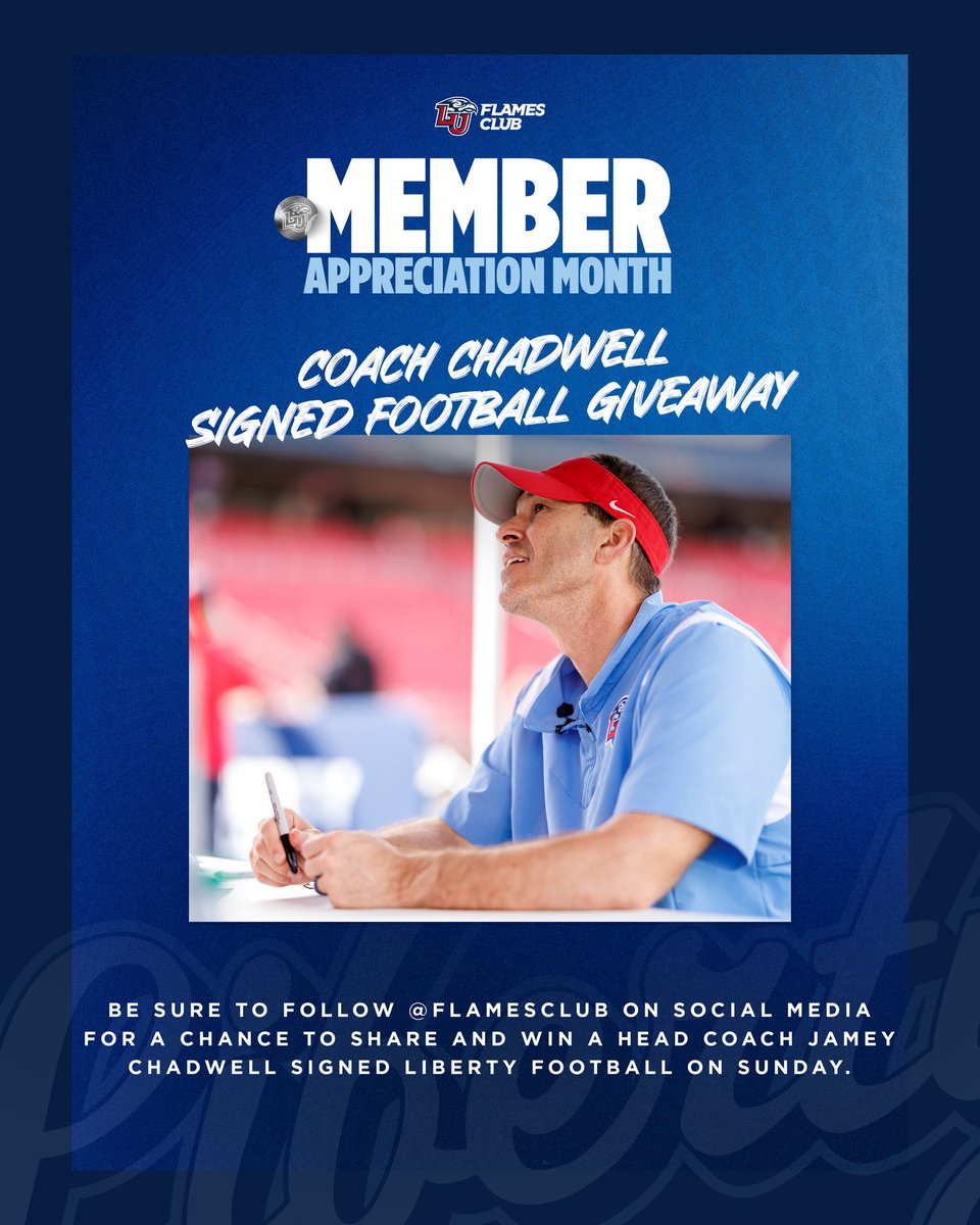 For the final day of #MemberAppreciationMonth, we are giving away a signed <a href="/CoachChadwell/">Jamey Chadwell</a> football! 

Enter to win by following <a href="/FlamesClub/">Flames Club</a> and like &amp; retweet this post.

Must be a member to win!