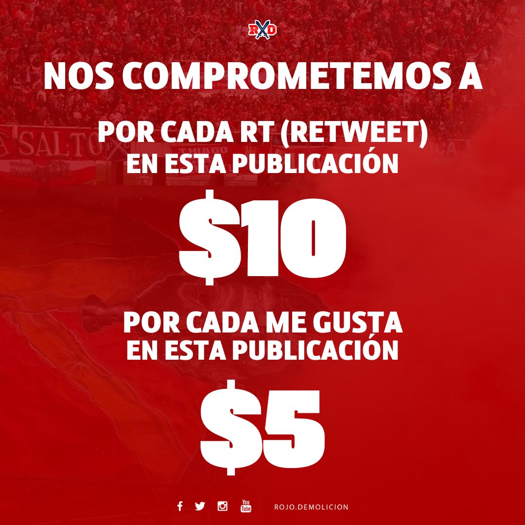 RxDemolicion's tweet image. Desde @RxDemolicion queremos seguir aportando para el Rojo ❤️🇦🇹

Por esa razón lanzamos esta publicación ⬇️

📌 POR CADA RT (Retweet) vamos a donar $10.-

📌 POR CADA ME GUSTA vamos a donar $5.-

El Viernes 05/05 cerramos y subimos el comprobante ✅

#Independiente #TodoRojo #CAI