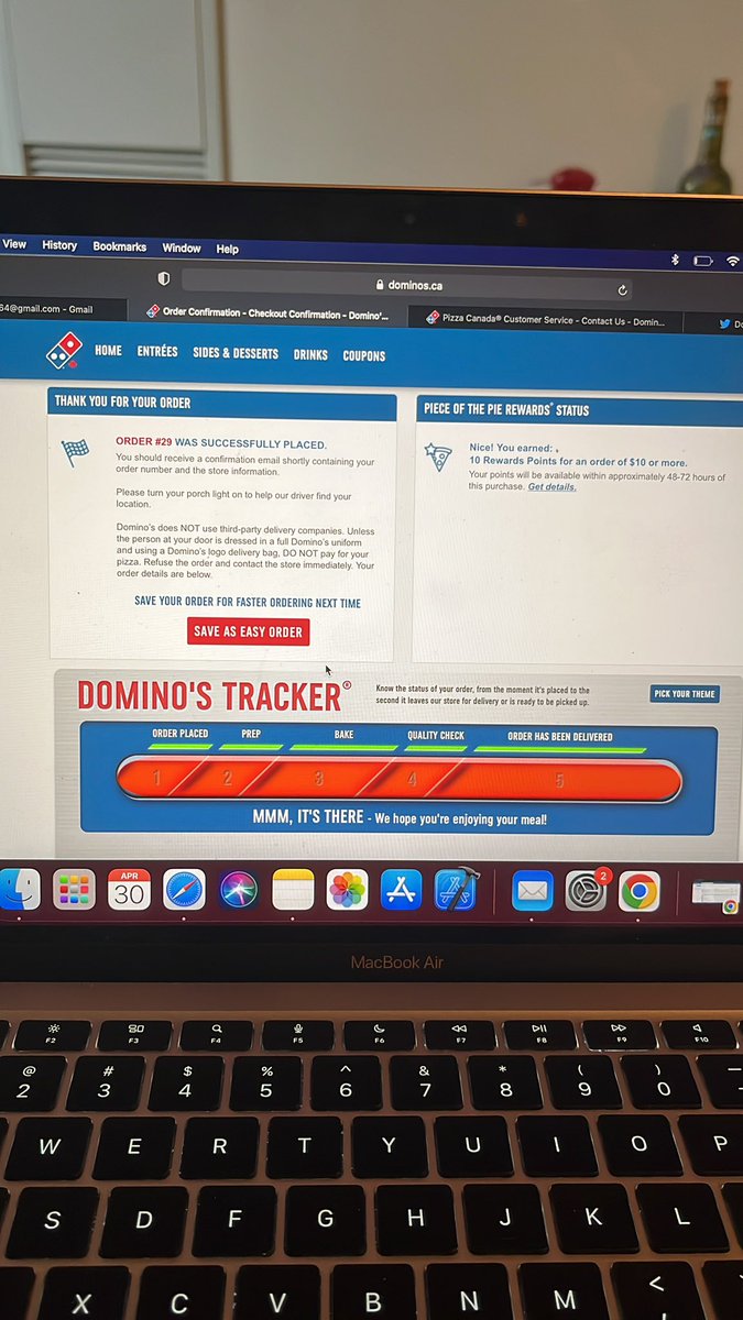 RajveerRaina's tweet photo. What shitty service @DominosCanada waited one hour for the order and on the tracker it says delivered but still haven’t got it. Store has no idea when the delivery will be done. https://t.co/V9zOHL9y3B