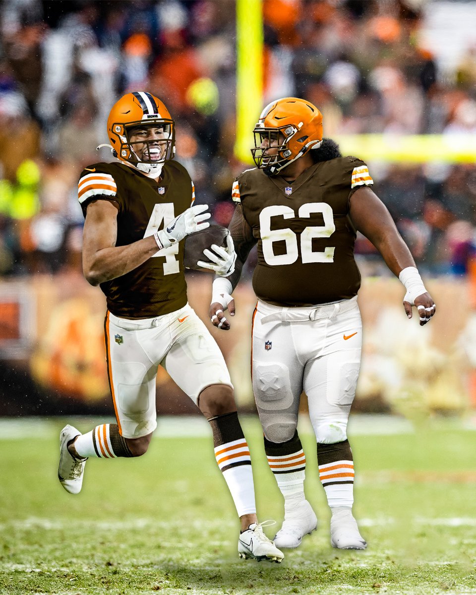 Browns's tweet photo. a preview of what our top draft picks will look like on gameday 🤩

@Ctillman04 | @Jackfish801 https://t.co/GhM1Z7R7Y3
