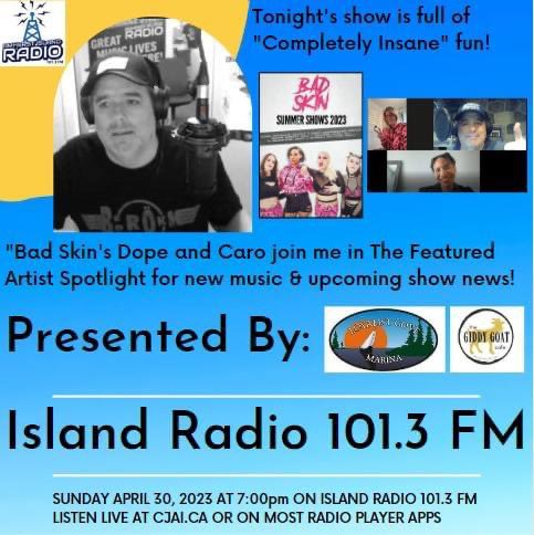 sydenhamkennedy's tweet photo. Bad Skin is in the Colin Sundaynight "Featured Artist Spotlight" on @amherstislandfm We have new music from their upcoming Heartbreak Tour EP that is Completely Insane! We also discuss songwriting, role models, upcoming gigs and an illegal video shoot! #BadSkin #Dope #Caro https://t.co/UR2vV6q9vZ