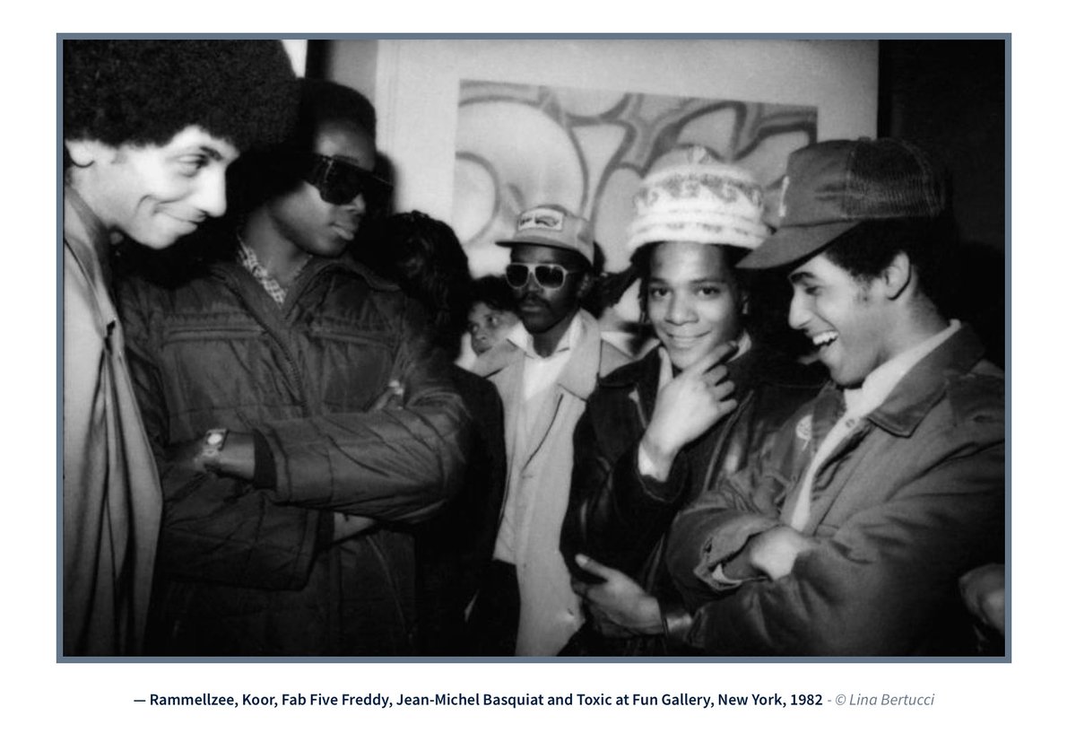 AlainGallizia's tweet photo. La Fondation Louis Vuitton et la Philarmonie de Paris présentent deux expositions sur Basquiat montrant enfin son réel environnement artistique, photographié ici à la Fun Gallery, temple du graffiti, en 1982
#Rammellzee #Koor #fabfivefreddy #Basquiat #Toxic #Aone #Fungallery https://t.co/sVElcdXUWz