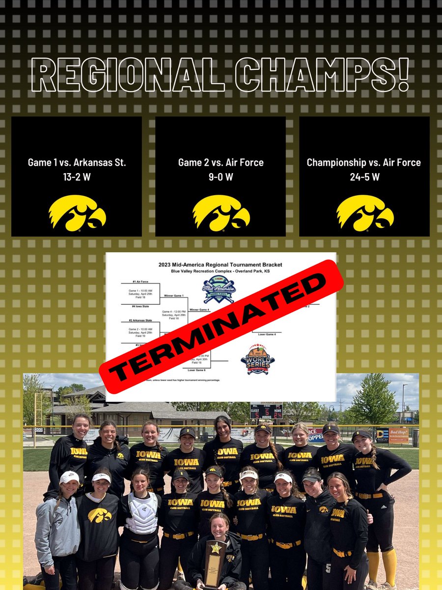 UI_SoftballClub's tweet photo. Hawkeyes making club history today with our first ever Regionals Championship! This means we clutched our spot to the NSCA World Series. As Drake once said, “Started from the bottom, now we’re here.” See you in Georgia, Hawkeyes! 🫡 https://t.co/Xx3ljoNj7A