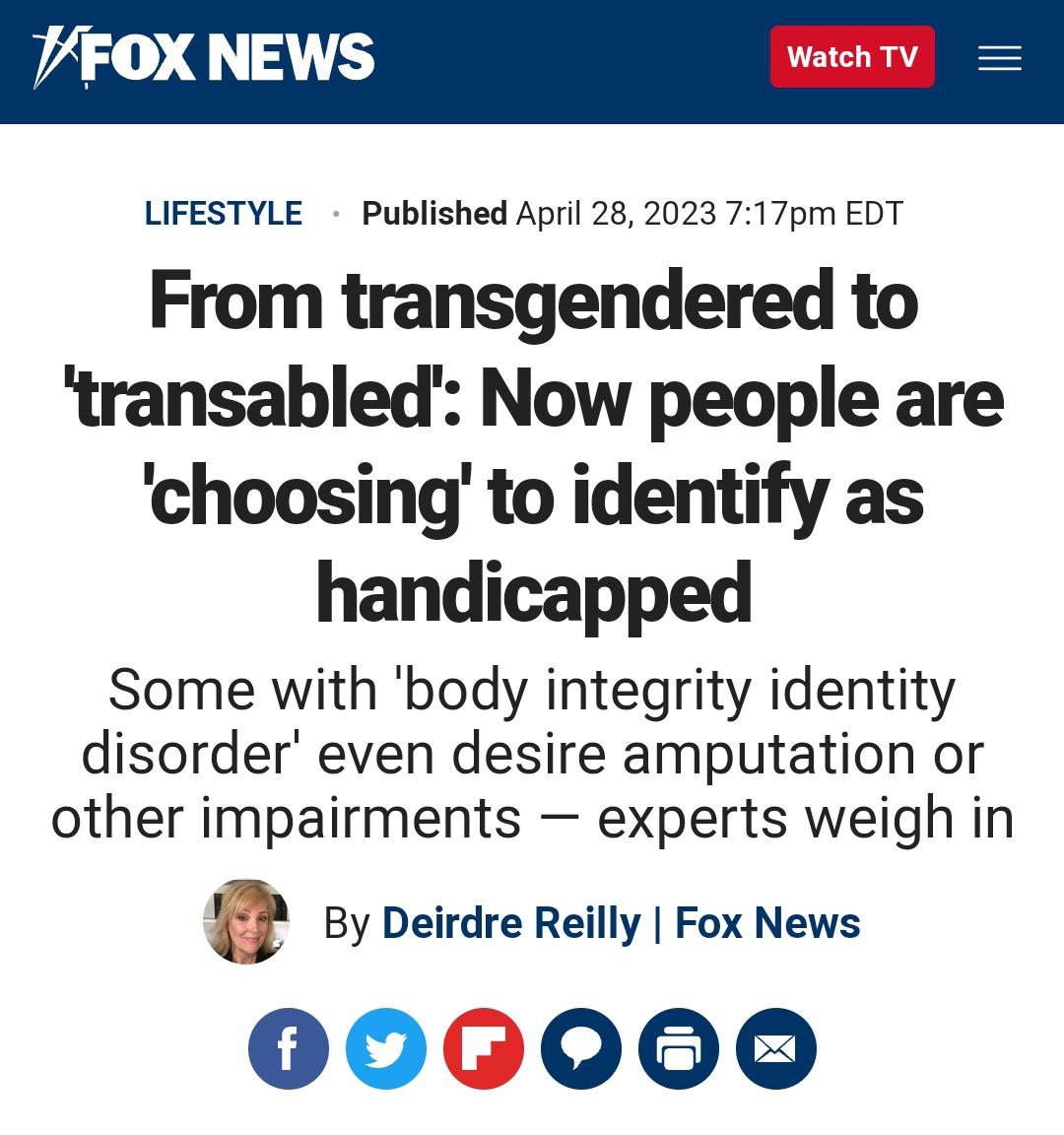 A troubling societal issue called "transableism" is attracting attention these days. 
Transableism is a newer term for BIID, or "Body Integrity Identity Disorder," in which a person actually "identifies" as handicapped.
BIID has been relabeled to transableism.