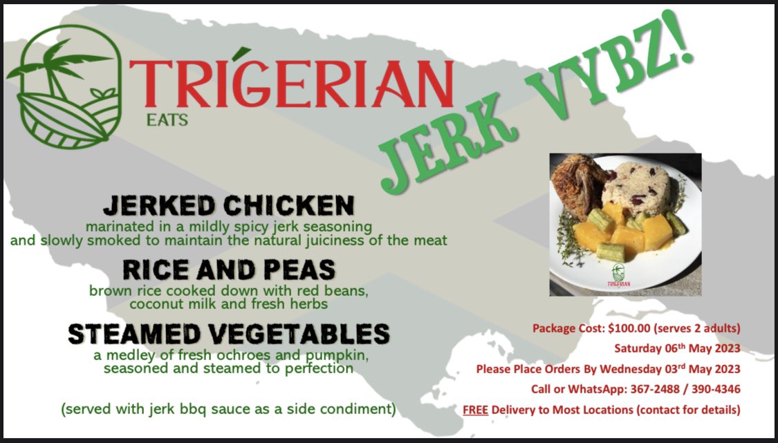 TriEats's tweet photo. When we do jerk, we do it right; not too spicy but still very flavourful. 
Why not try it yourself and find out 🙂
#OpenForOrders #JerkChicken #RiceAndPeas #Veggies #CaribbeanFlavours #TriGerianEats https://t.co/NPhJ1Ii5GN