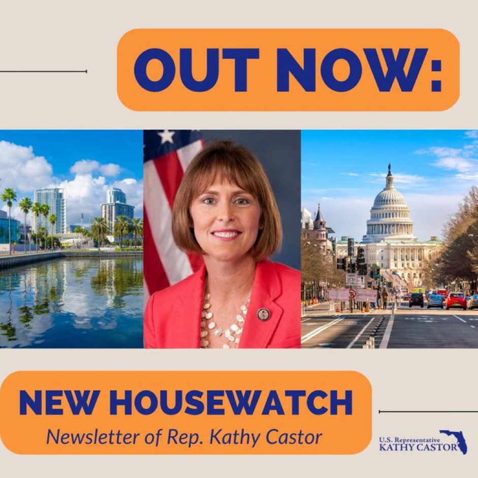 USRepKCastor's tweet photo. ICYMI: My latest #HouseWatch covers Republicans’ Default on America Act, my committee work and the transition to cleaner, cheaper energy!
Read more: https://t.co/7LRxg42XTW https://t.co/ksu4LxTzSO